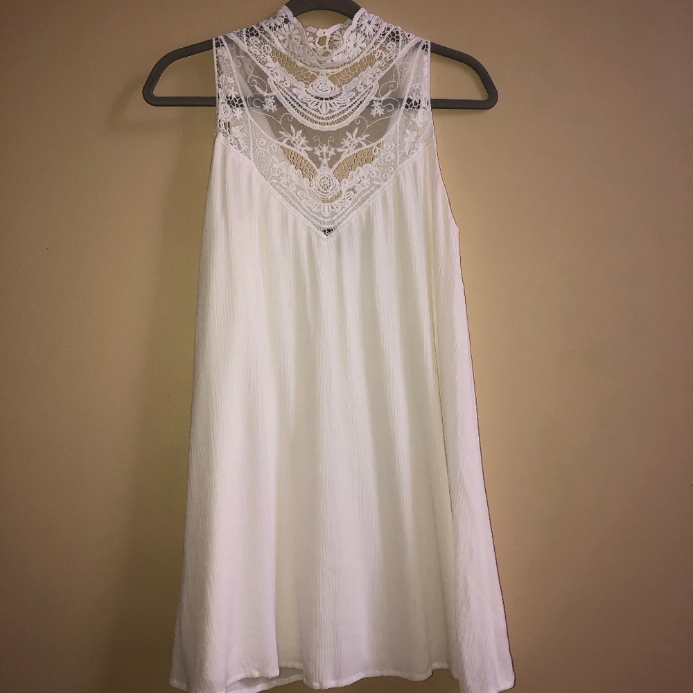 White High Neck Laced Dress